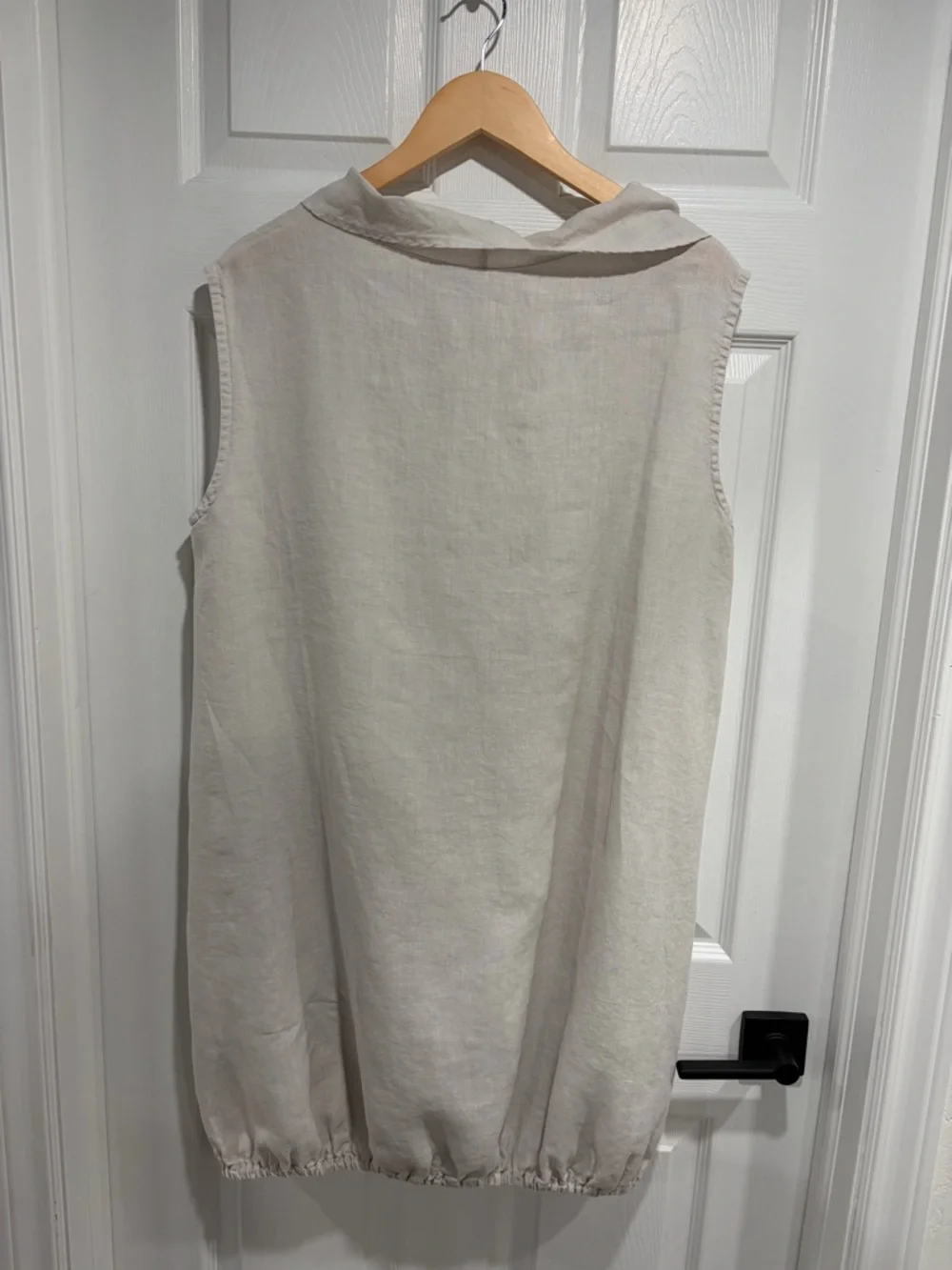 bryn Walker Sleeveless Cowl Neck Dress in Light Beige 100% Linen - Picture 6 of 9